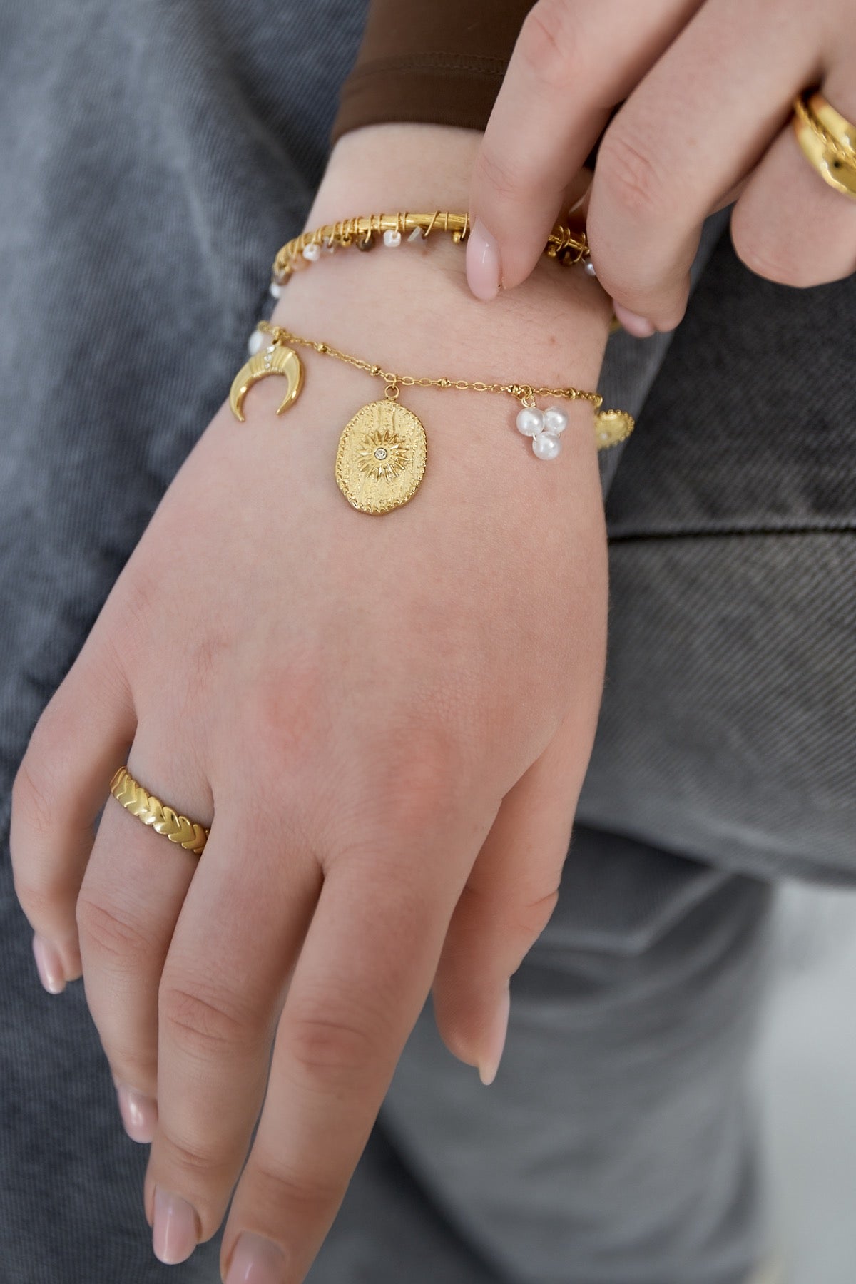 Celestial Charm Medallion Gold Bracelet