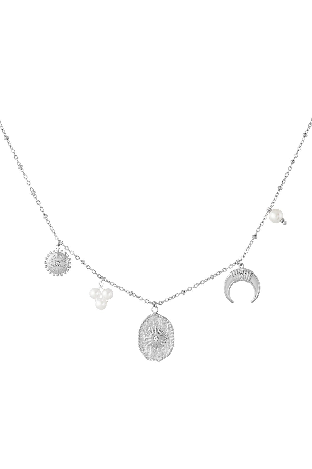 Celestial Charm Medallion Silver Necklace