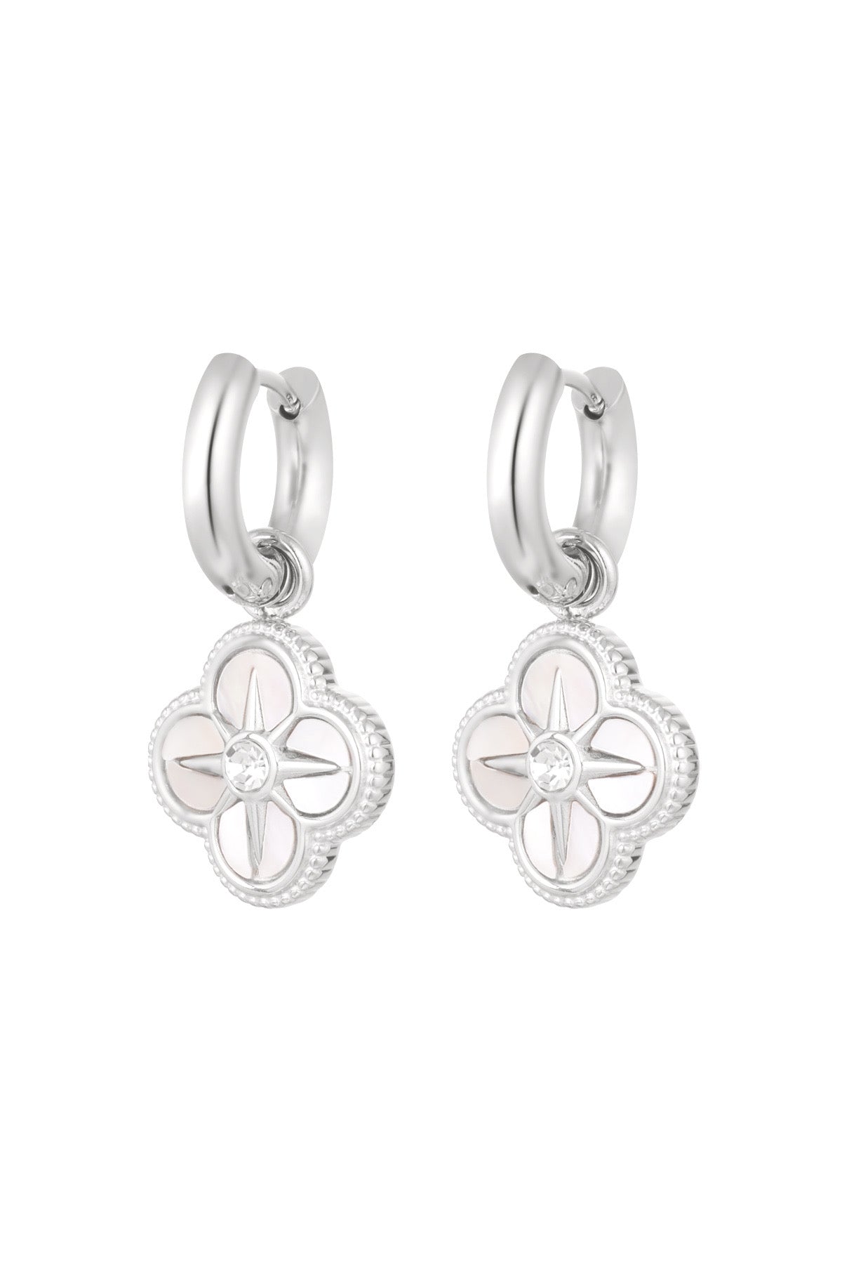 Enamel Clover Cubic Zirconia Silver Drop Earrings