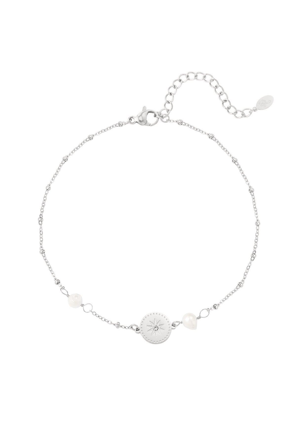 Silver Pearl + Star Charm Anklet