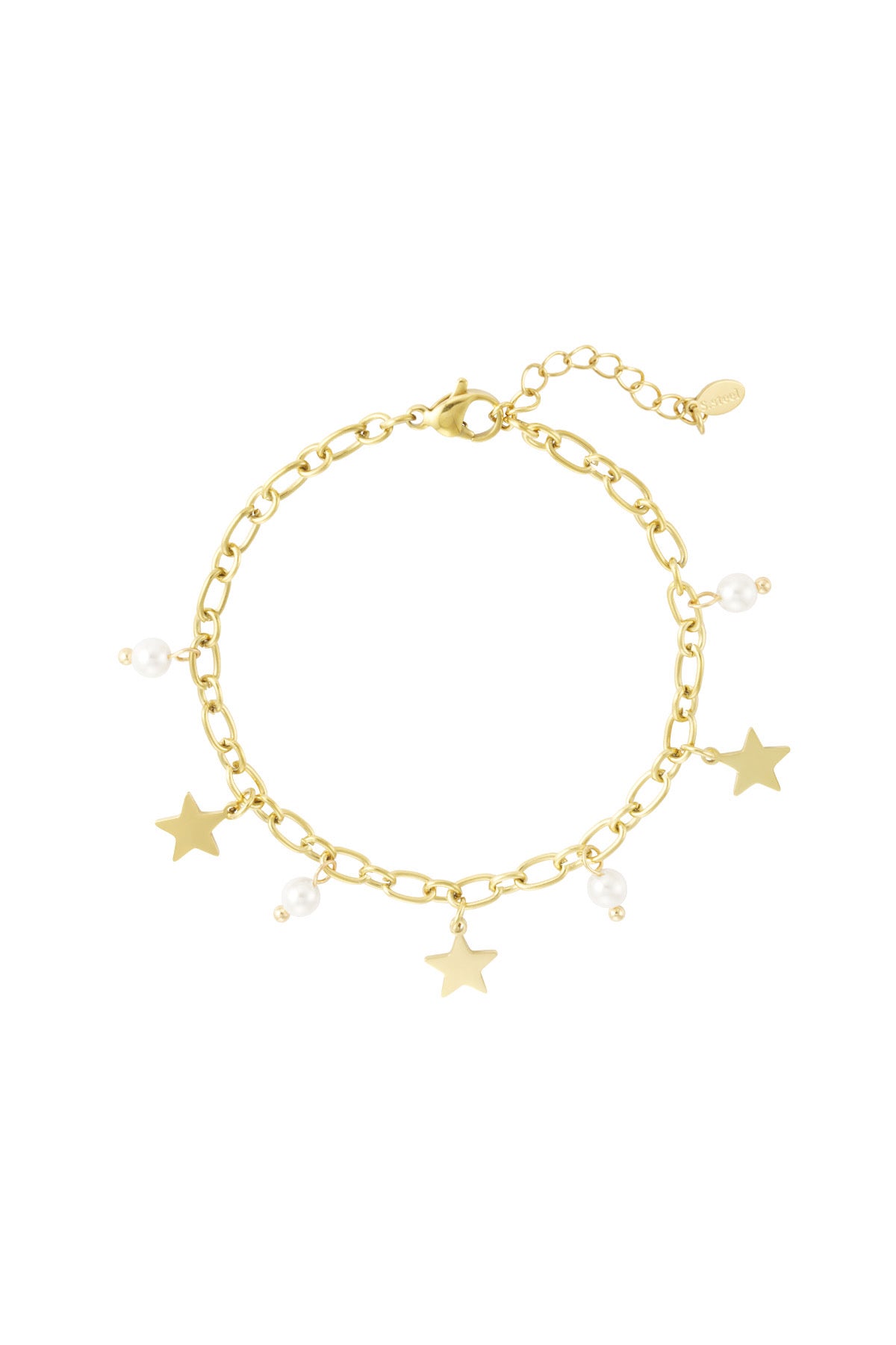 Gold Star + Pearl Charm Bracelet