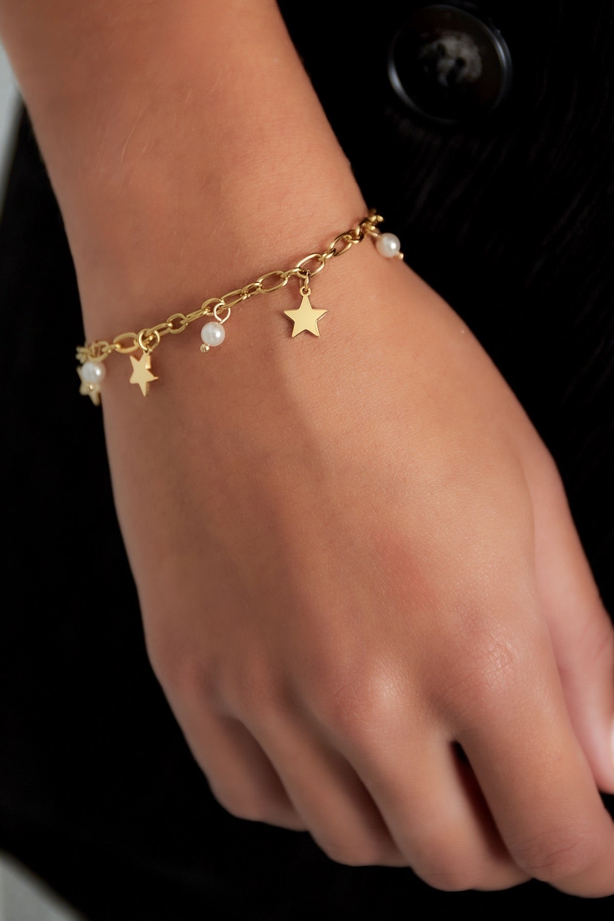 Gold Star + Pearl Charm Bracelet