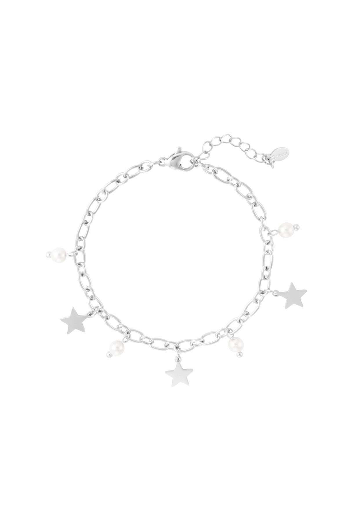 Silver Star + Pearl Charm Bracelet
