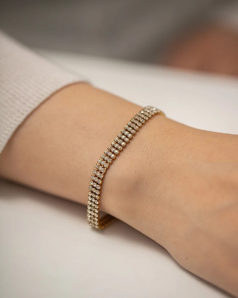 Triple Layered Gold Cubic Zirconia Bracelet