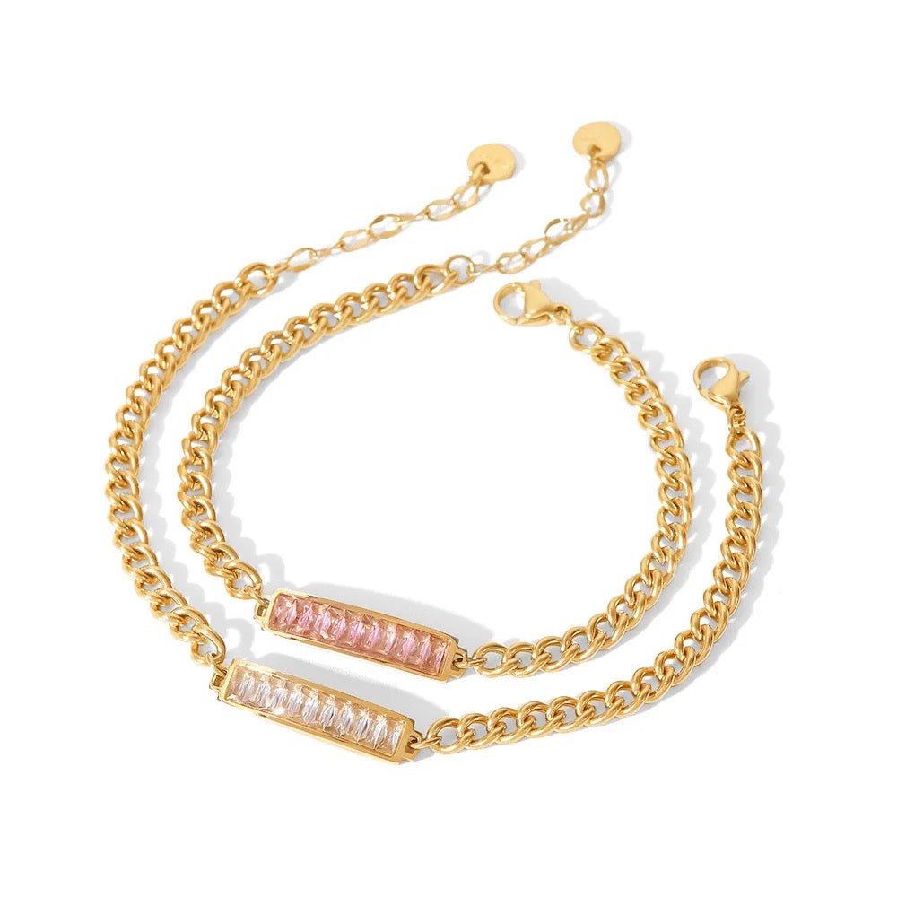Gold Cubic Zirconia Chain Bracelet