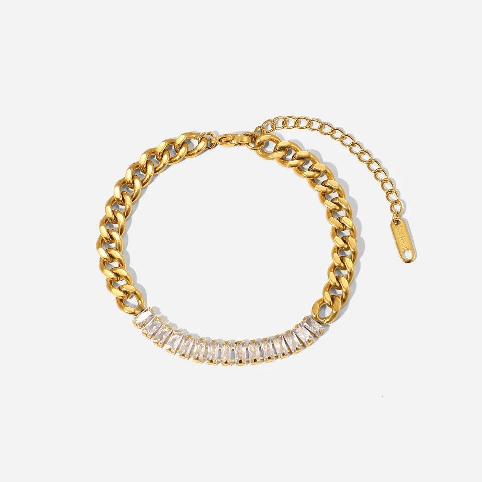 Glam Gold Cubic Zirconia Half Link Chain Bracelet