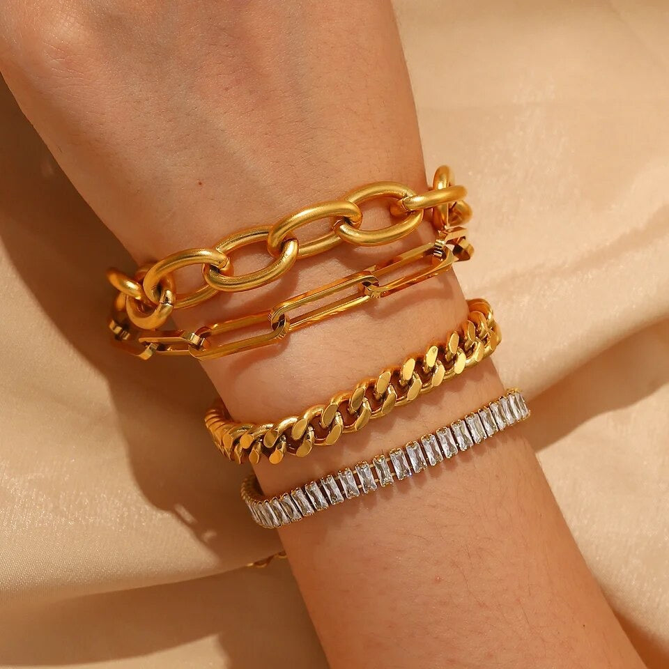 Glam Gold Cubic Zirconia Half Link Chain Bracelet