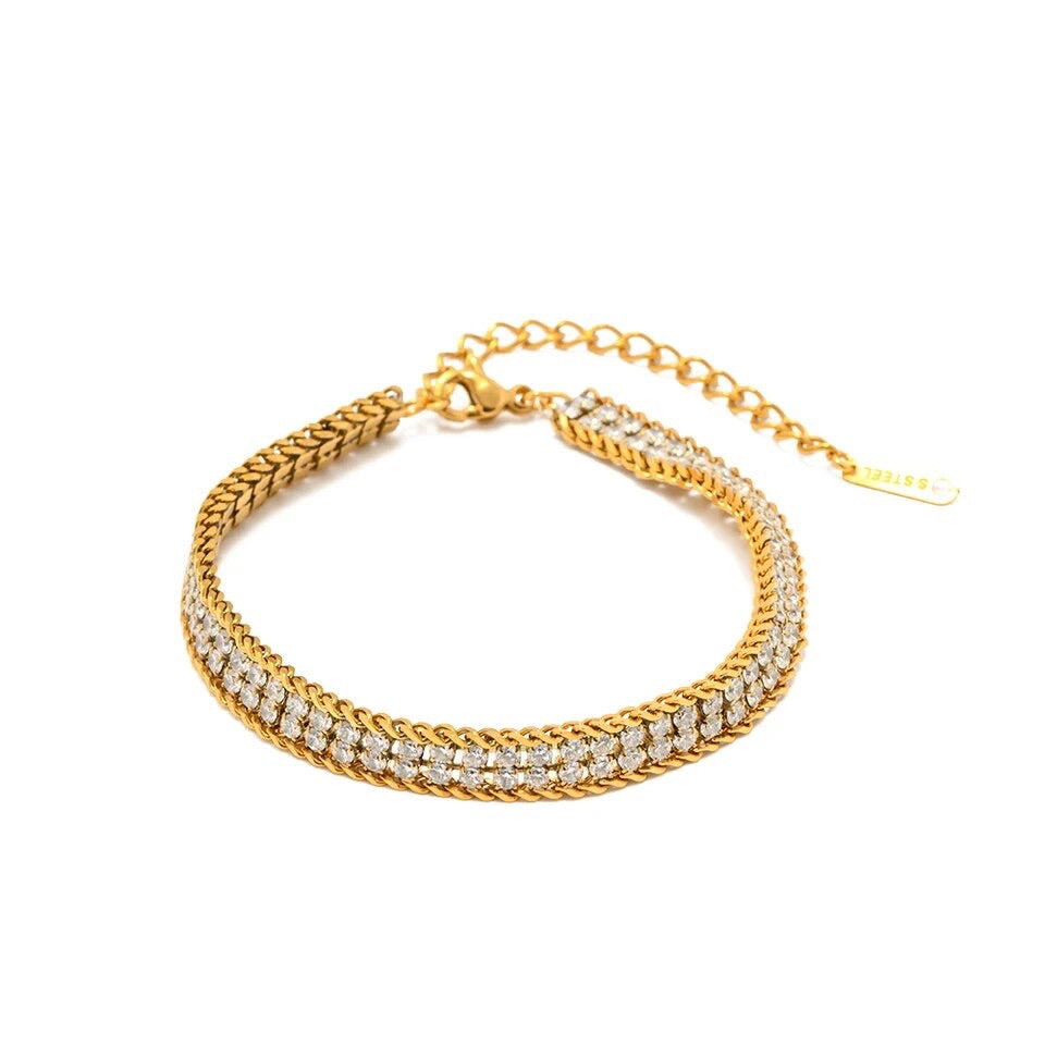 Double Layered Gold Cubic Zirconia Bracelet