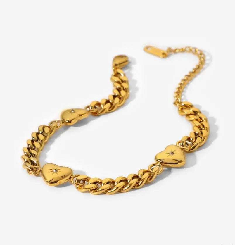 Heart Cubic Zirconia Chain Bracelet