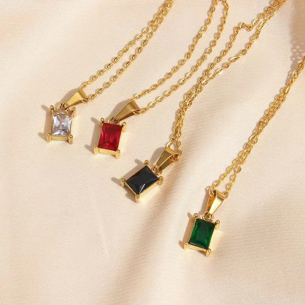 Ruby Red Cubic Zirconia Princess Cut Necklace