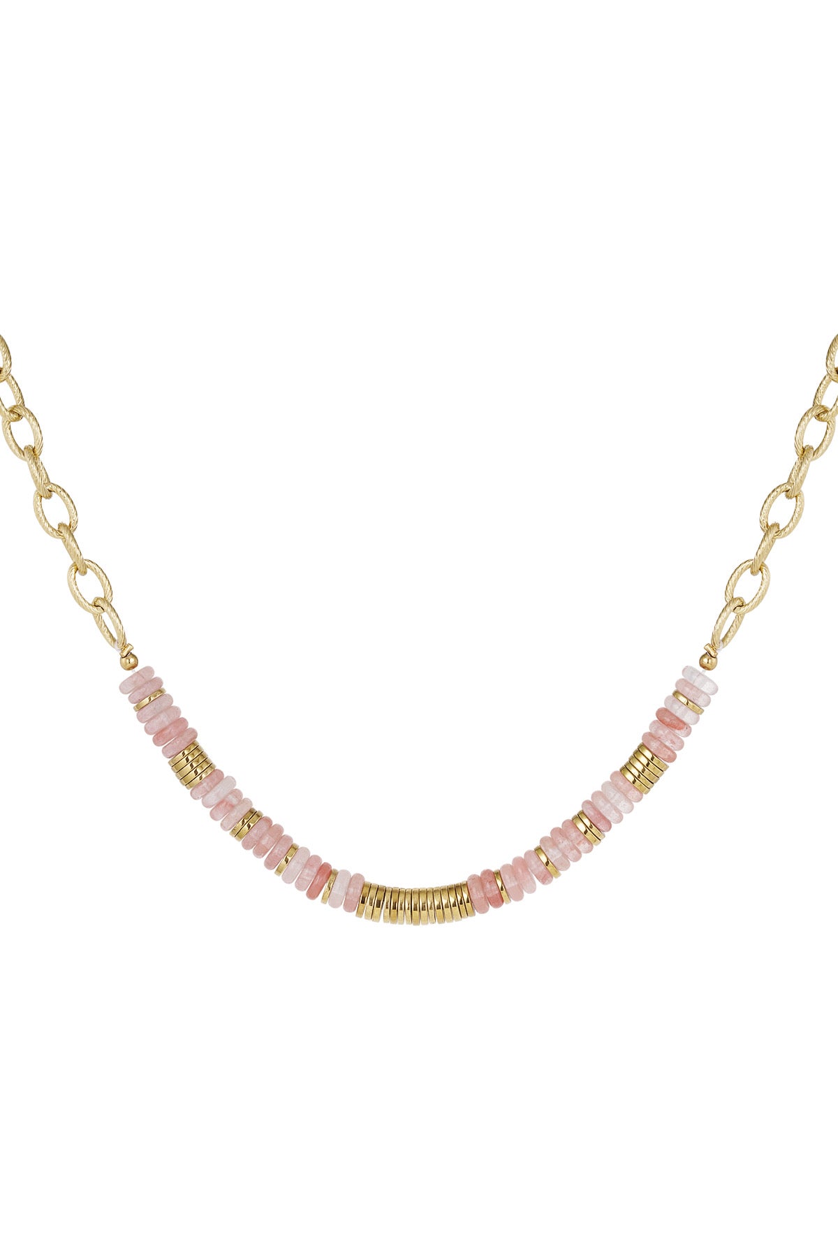 Pink Stone + Hematite Beaded Necklace