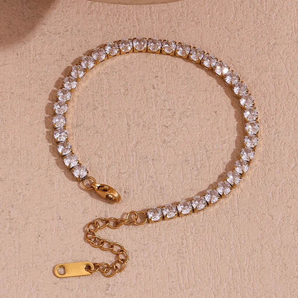 4mm Gold Cubic Zirconia Tennis Bracelet