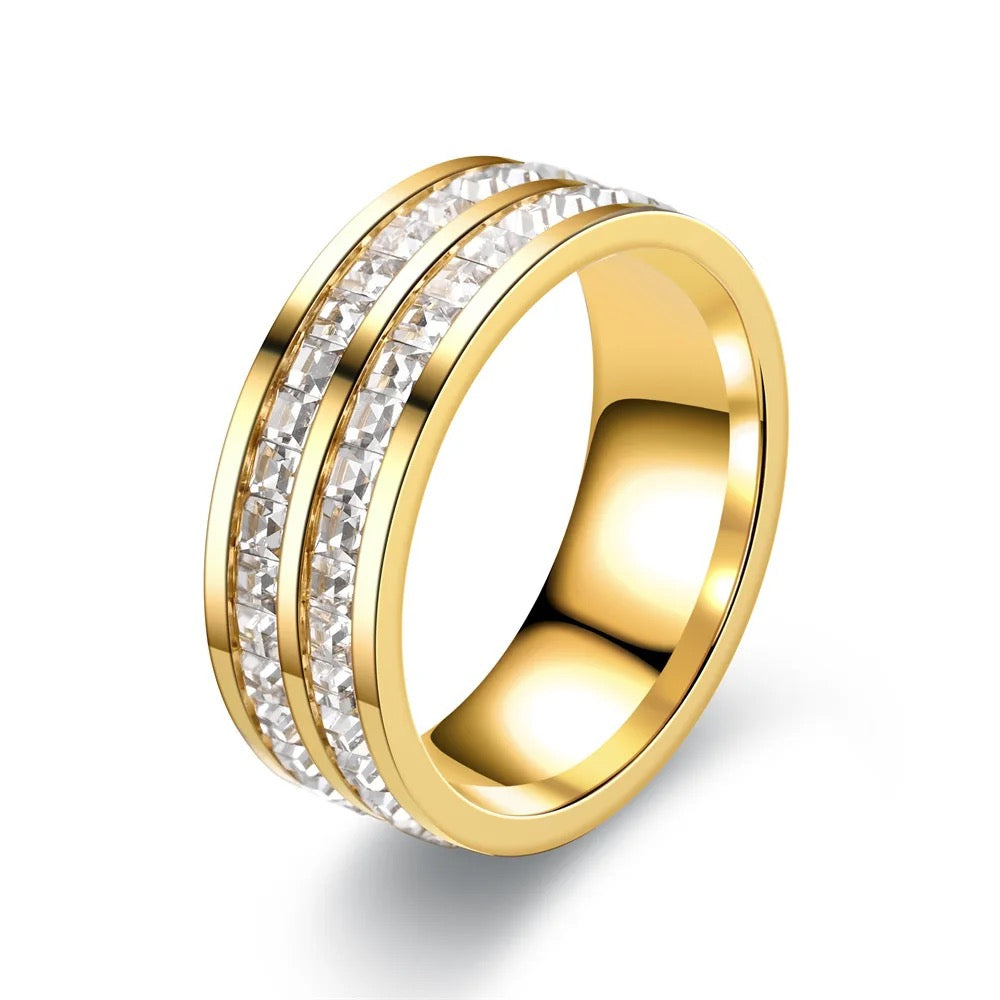 Cubic Zirconia Double Gold Band Ring