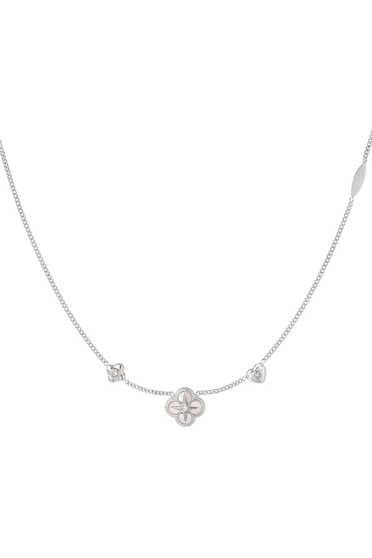 Silver Enamel Clover Cubic Zirconia Necklace
