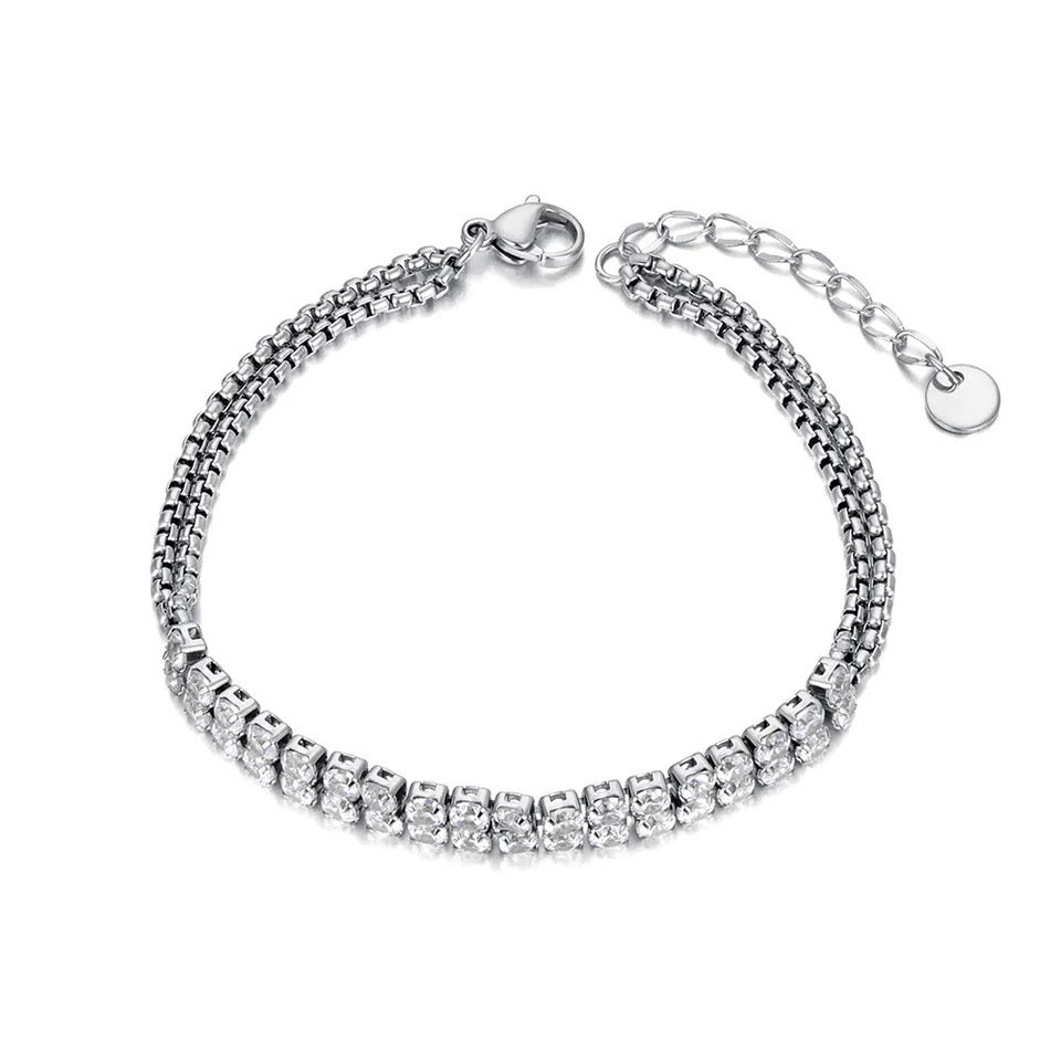 Double Layered Silver Cubic Zirconia Tennis Bracelet
