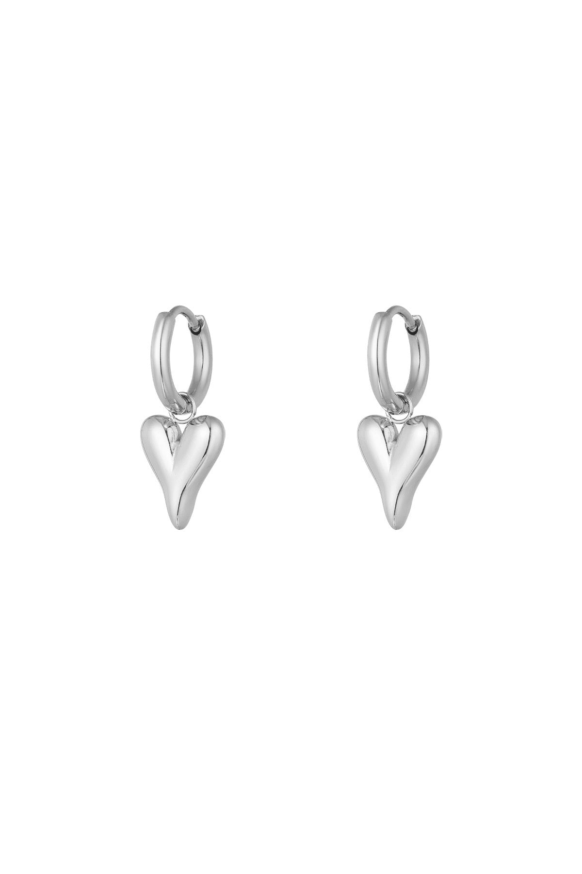 Silver Heart Drop Earrings