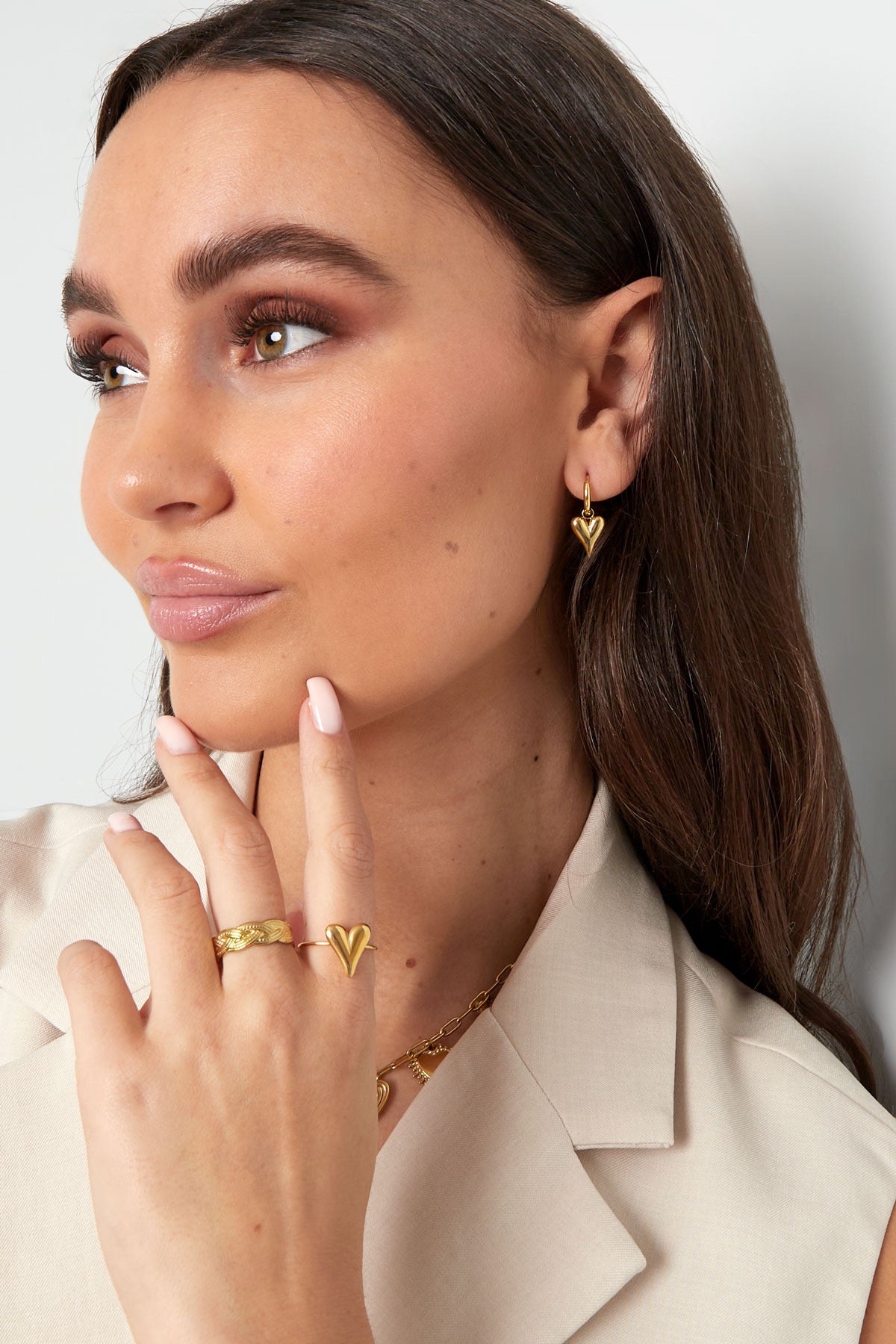 Gold Heart Drop Earrings