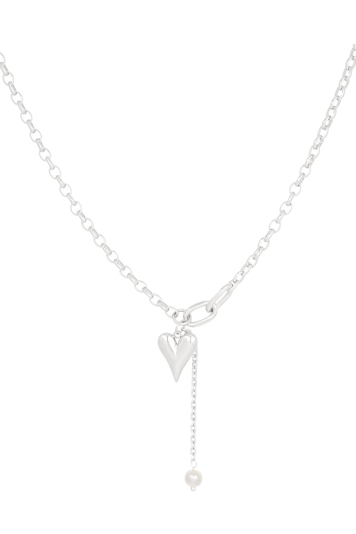 Silver Pearl Heart Necklace