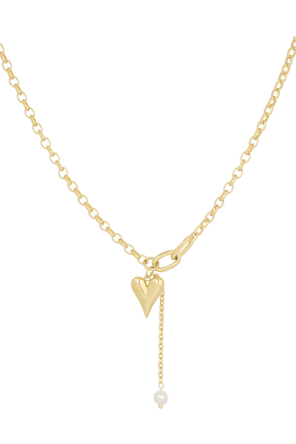 Gold Pearl Heart Necklace