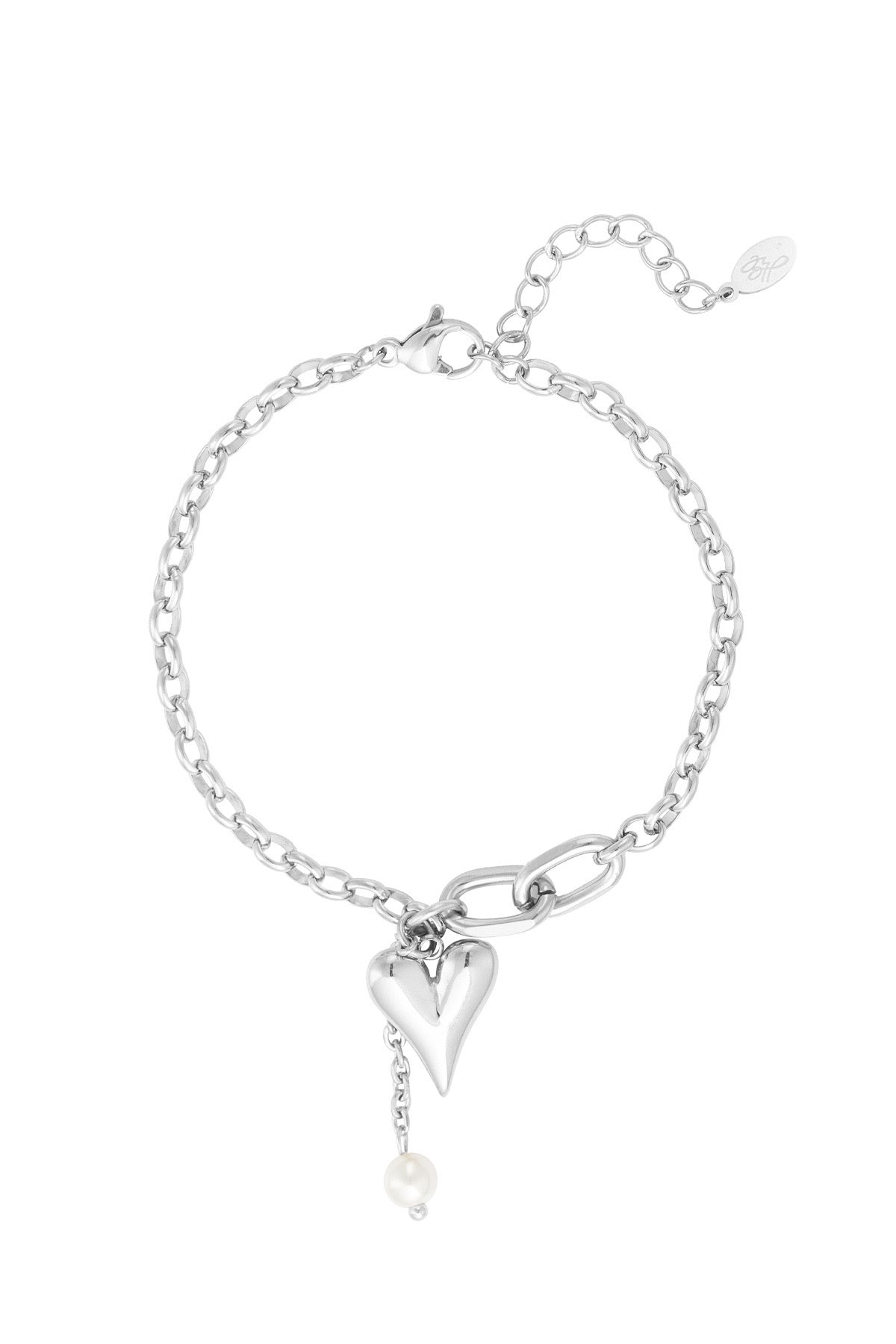 Silver Pearl Heart Bracelet