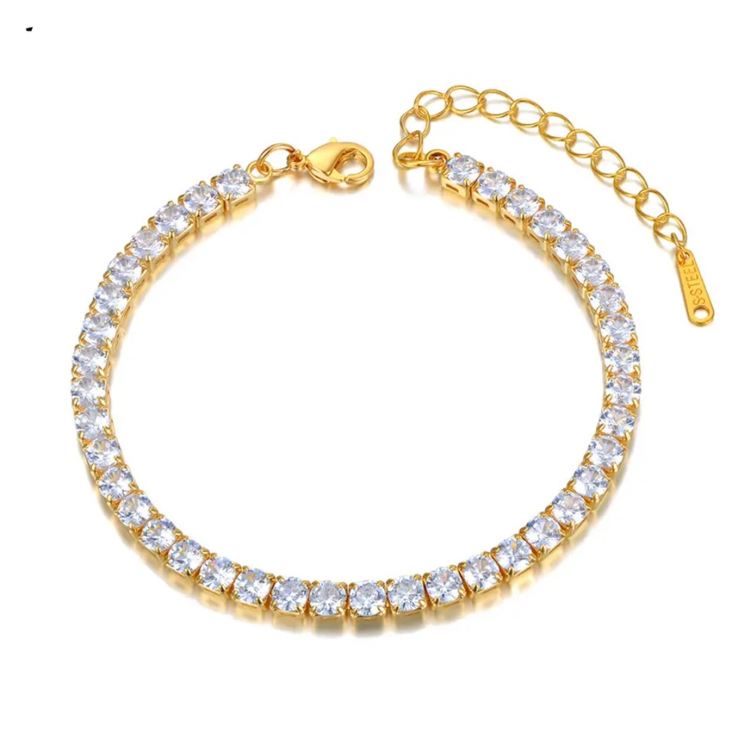 4mm Gold Cubic Zirconia Tennis Bracelet
