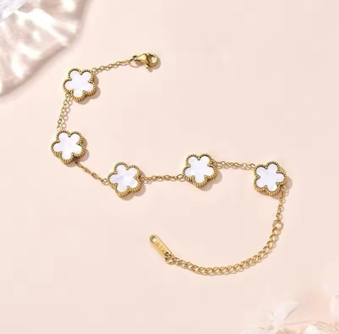 Double Sided White Clover Gold Bracelet