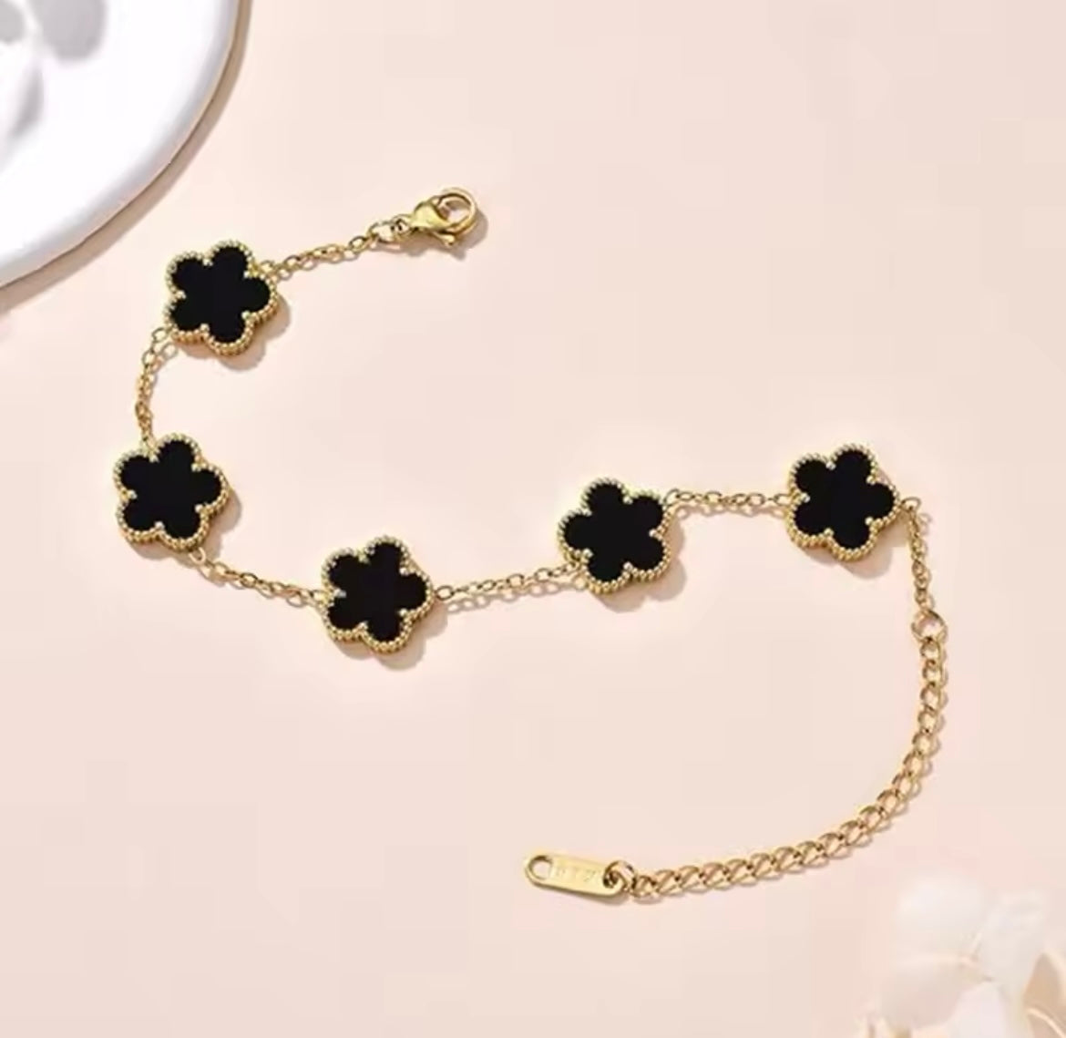 Double Sided Black Clover Gold Bracelet