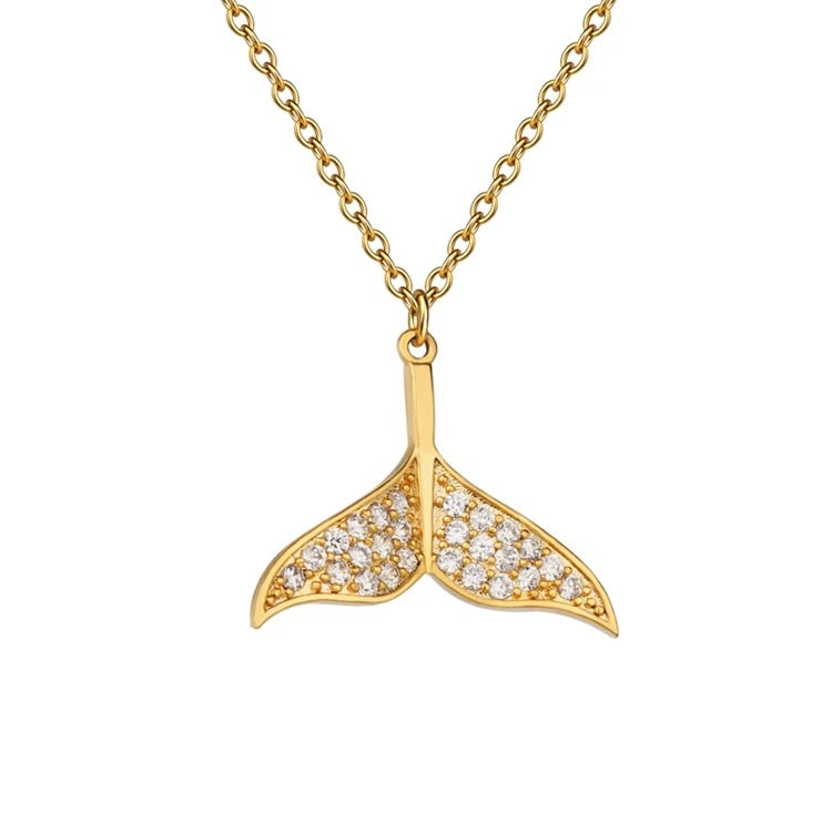 Mermaid Cubic Zirconia Gold Pendant Necklace