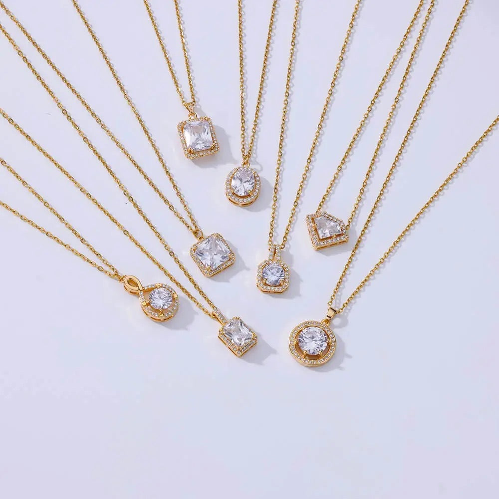 Princess Cubic Zirconia Gold Pendant Necklace