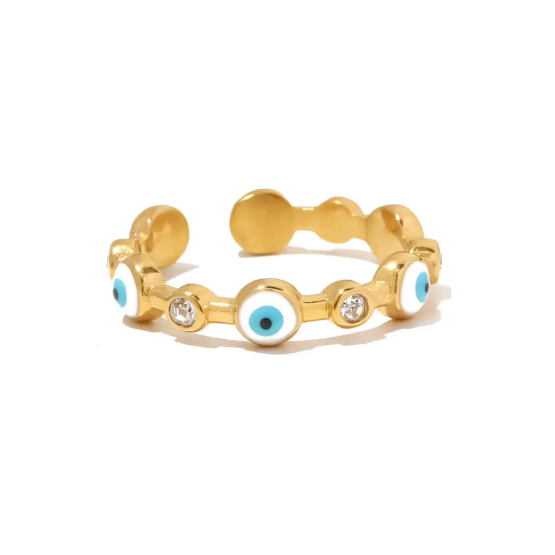 Evil Eye Gold Layering Adjustable Ring