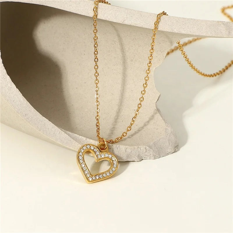 Heart Cubic Zirconia Gold Pendant Necklace