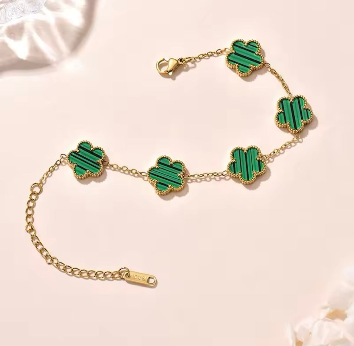 Double Sided Green Clover Gold Bracelet