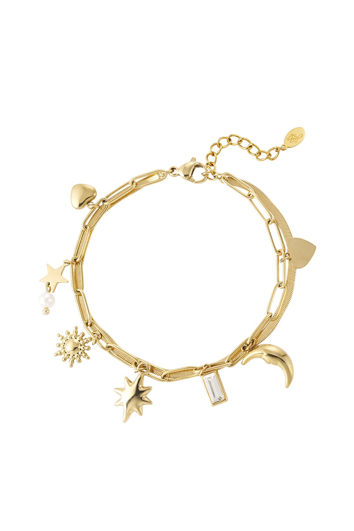 Gold Heart Star Moon Charm Bracelet