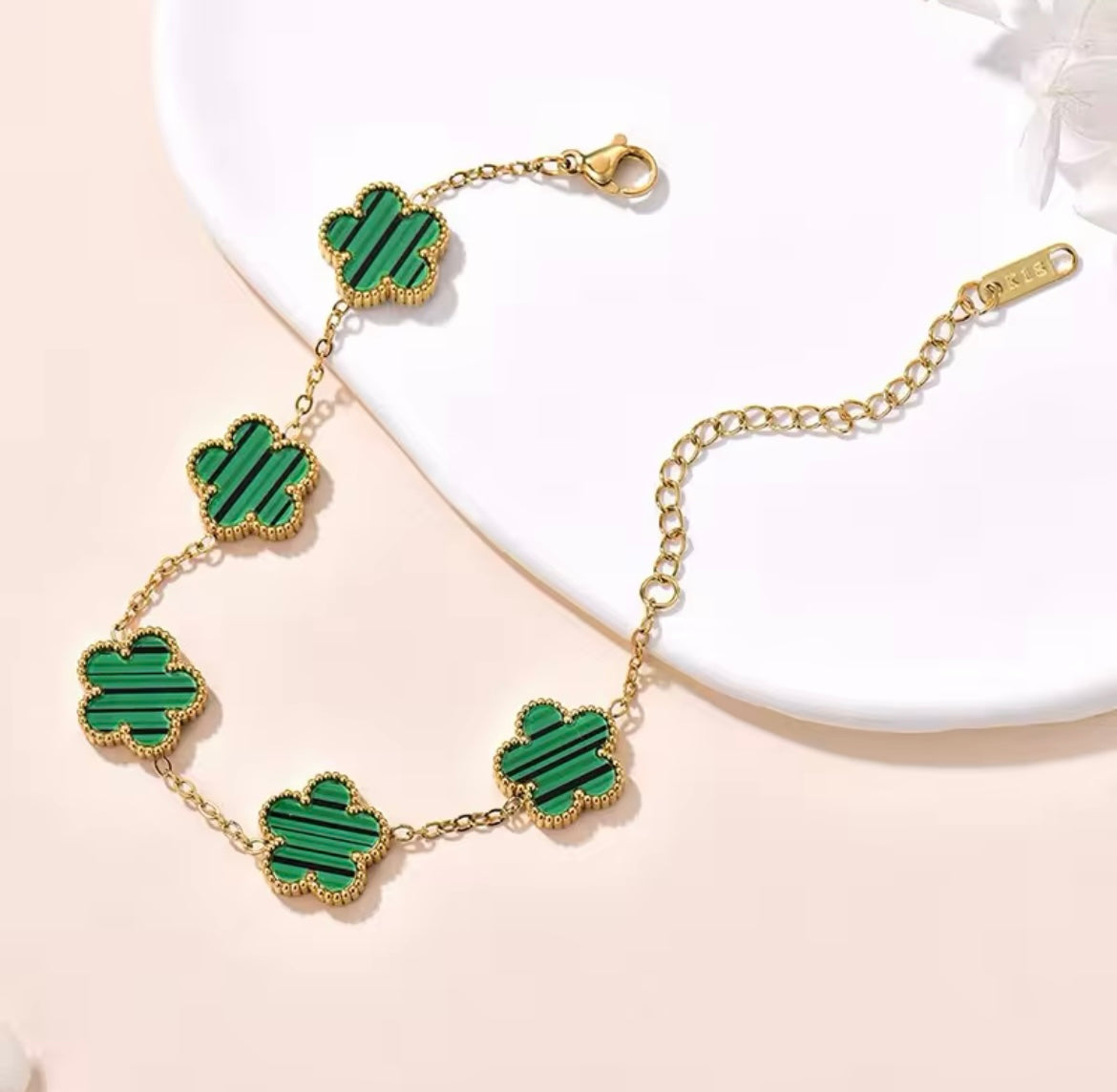 Double Sided Green Clover Gold Bracelet