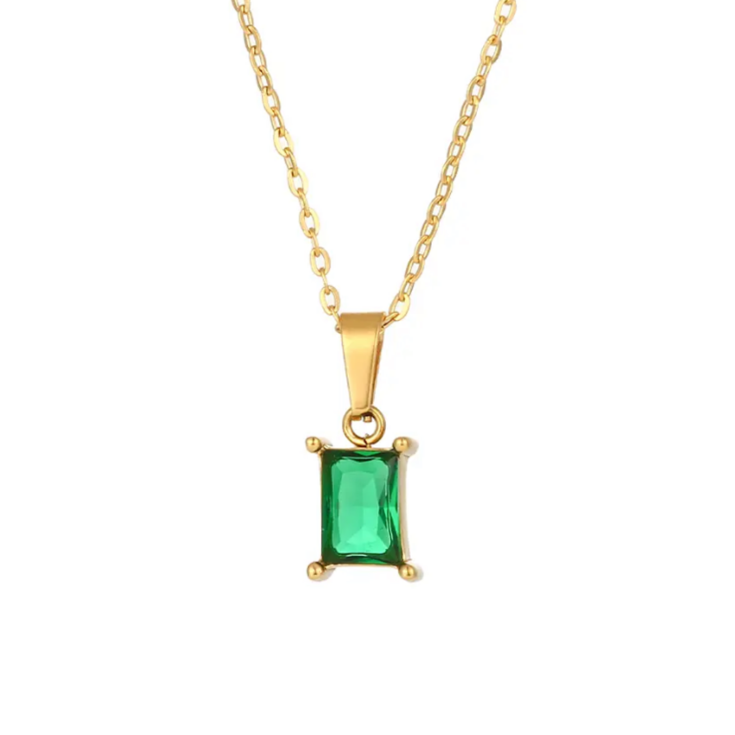Emerald Green Cubic Zirconia Princess Cut Pendant Necklace