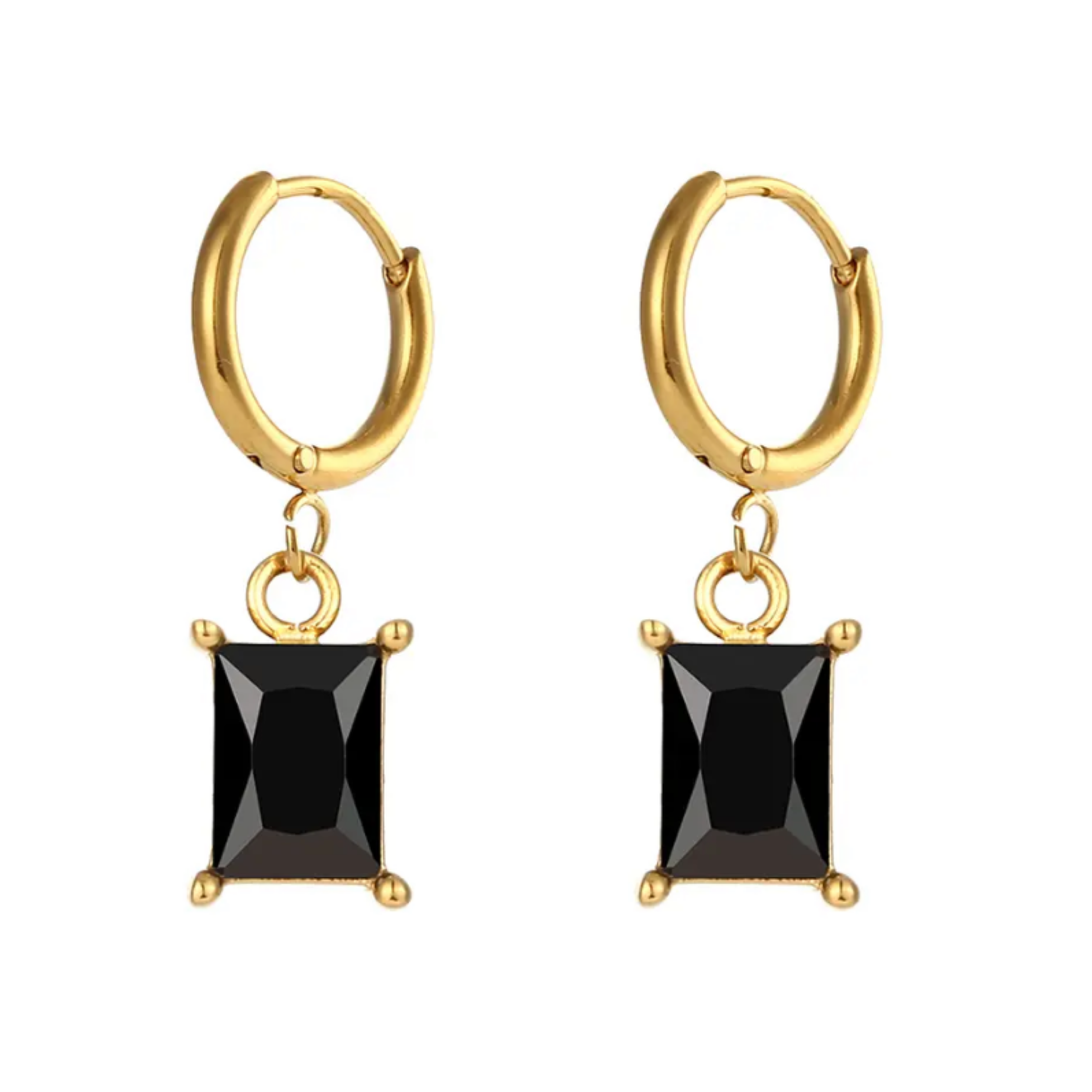 Black Drop Cubic Zirconia Princess Cut Earrings