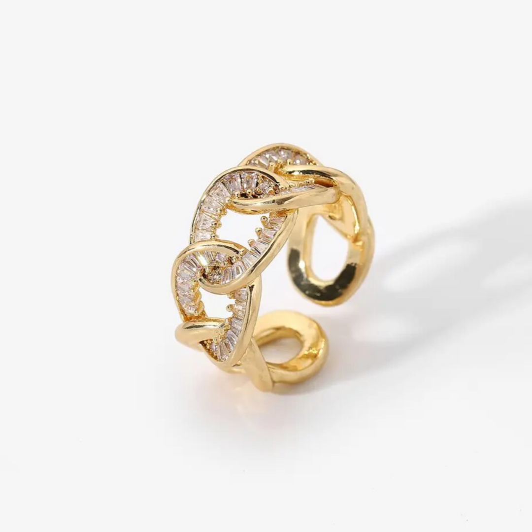 Gold Cubic Zirconia Link Adjustable Ring
