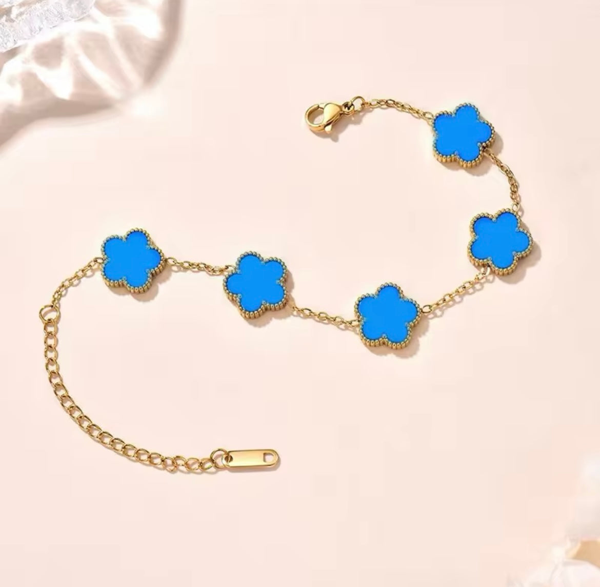 Double Sided Blue Clover Gold Bracelet