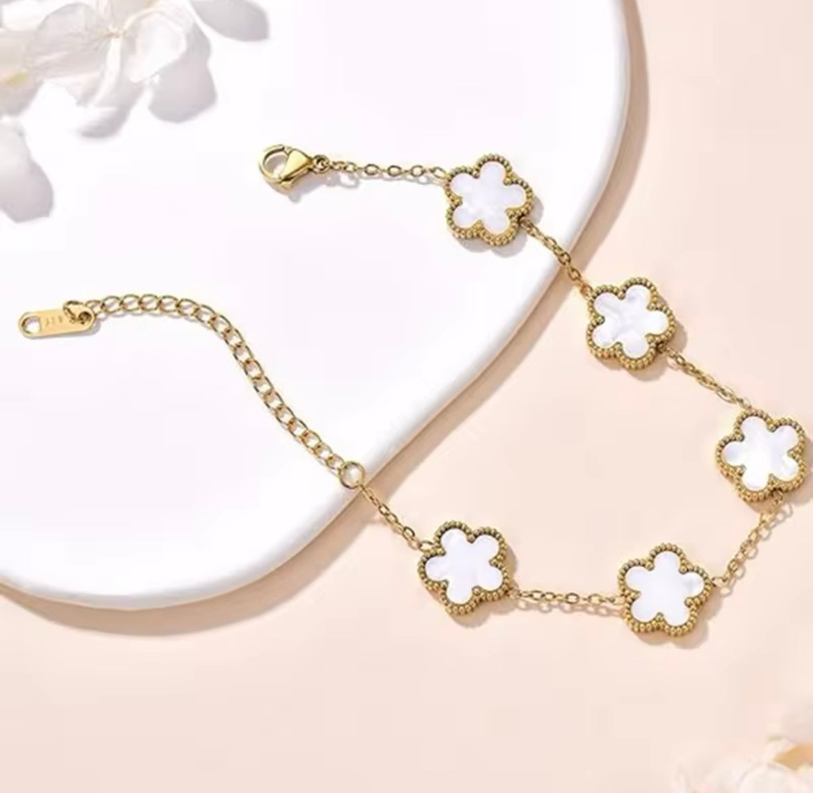 Double Sided White Clover Gold Bracelet