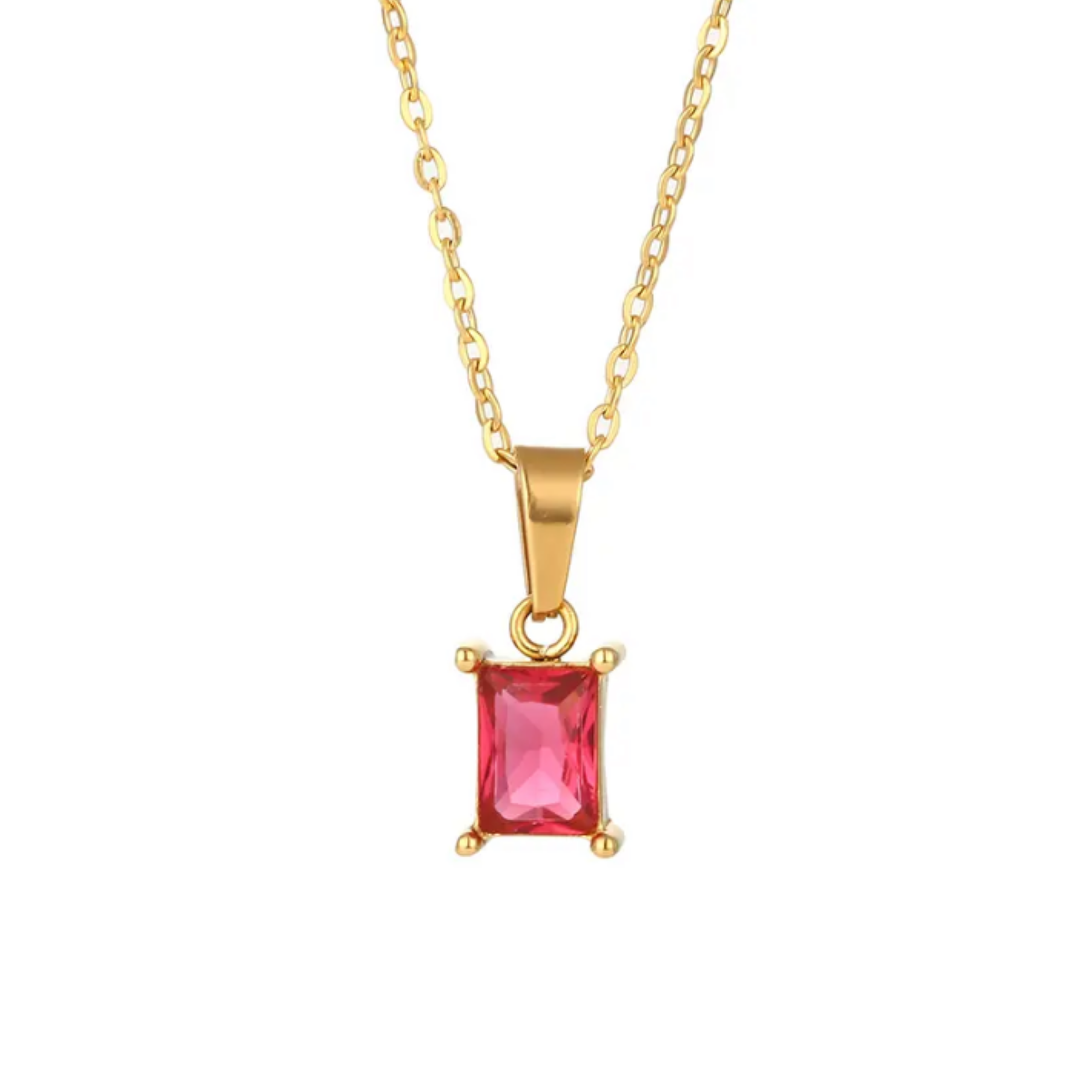 Ruby Red Cubic Zirconia Princess Cut Necklace