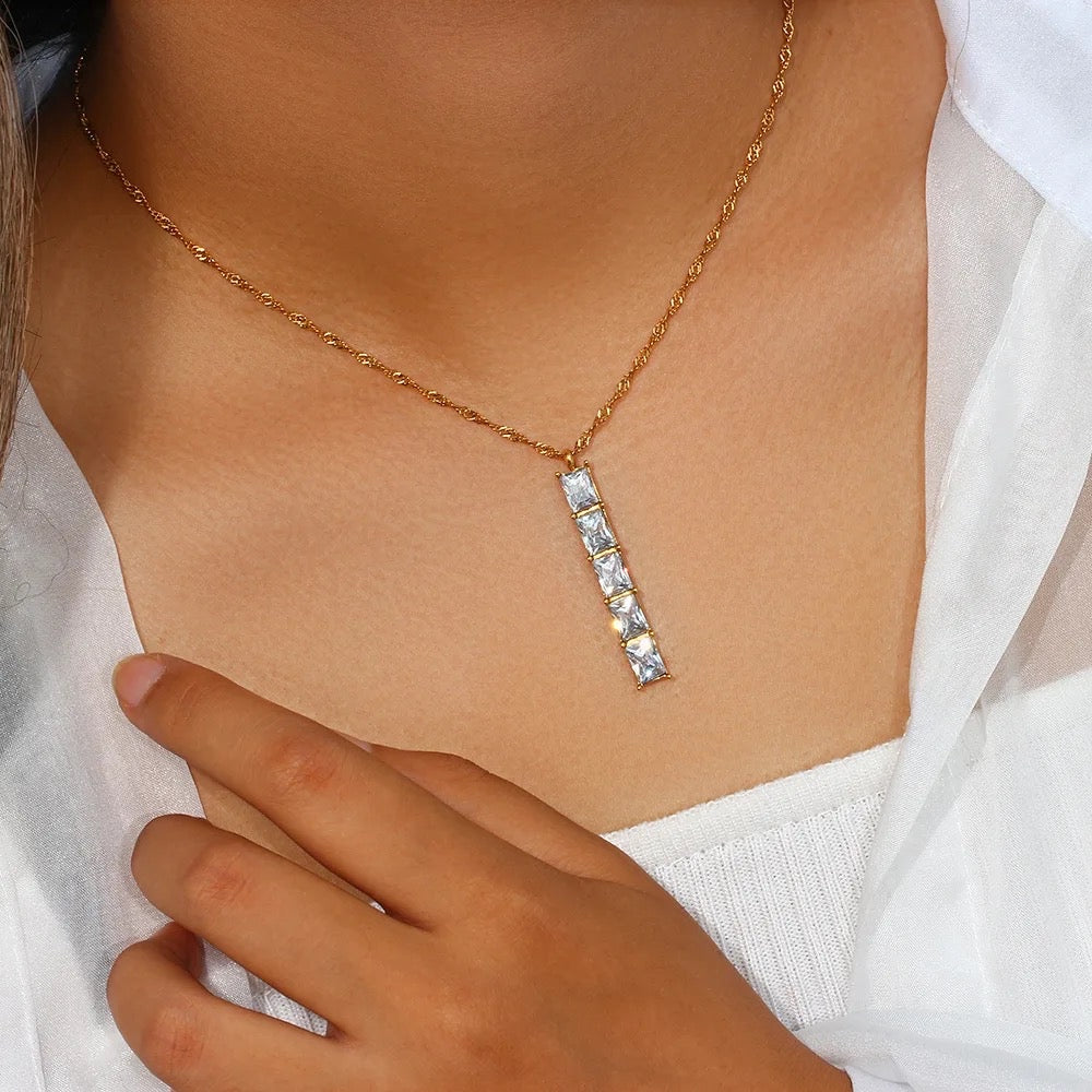 Clear T Bar Cubic Zirconia Pendant Necklace