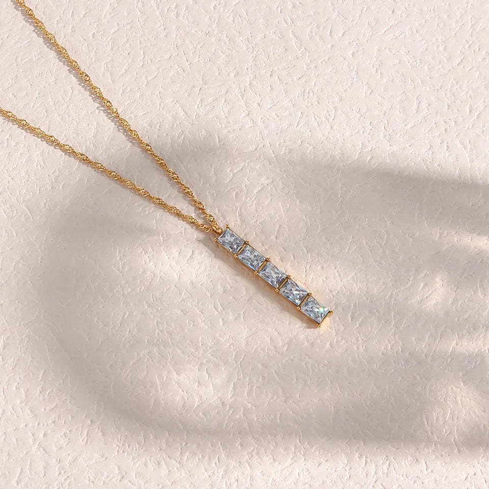 Clear T Bar Cubic Zirconia Pendant Necklace