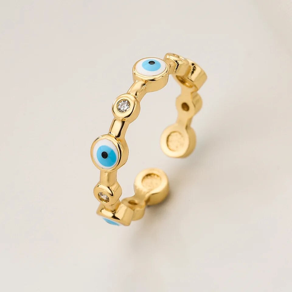 Evil Eye Gold Layering Adjustable Ring