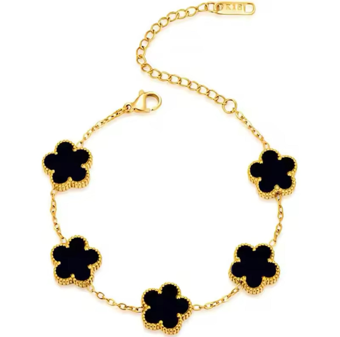 Double Sided Black Clover Gold Bracelet