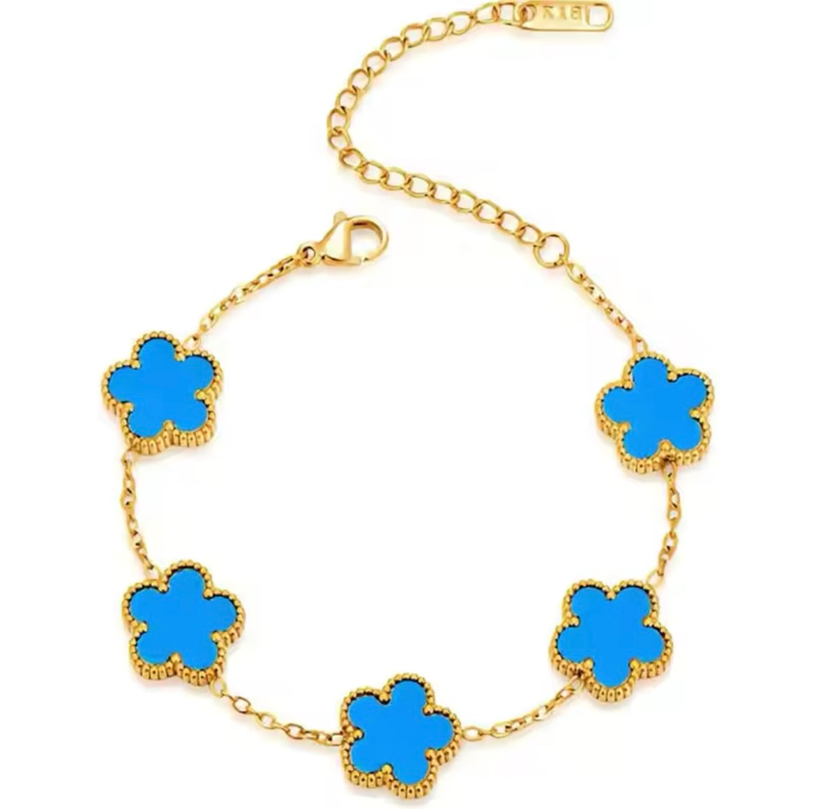 Double Sided Blue Clover Gold Bracelet