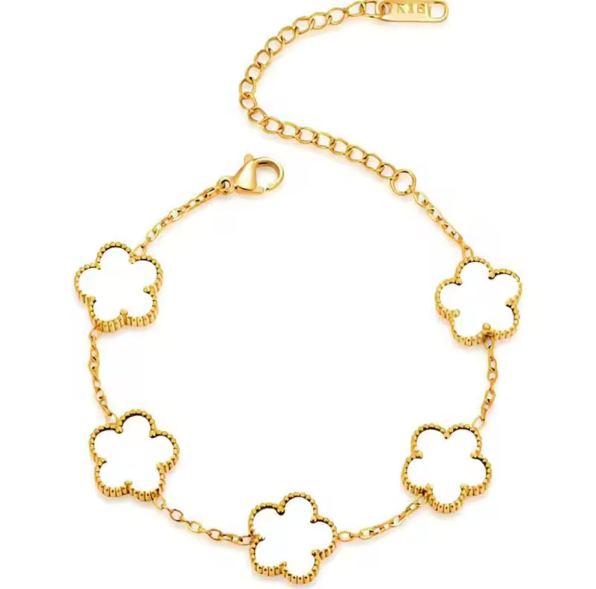 Double Sided White Clover Gold Bracelet