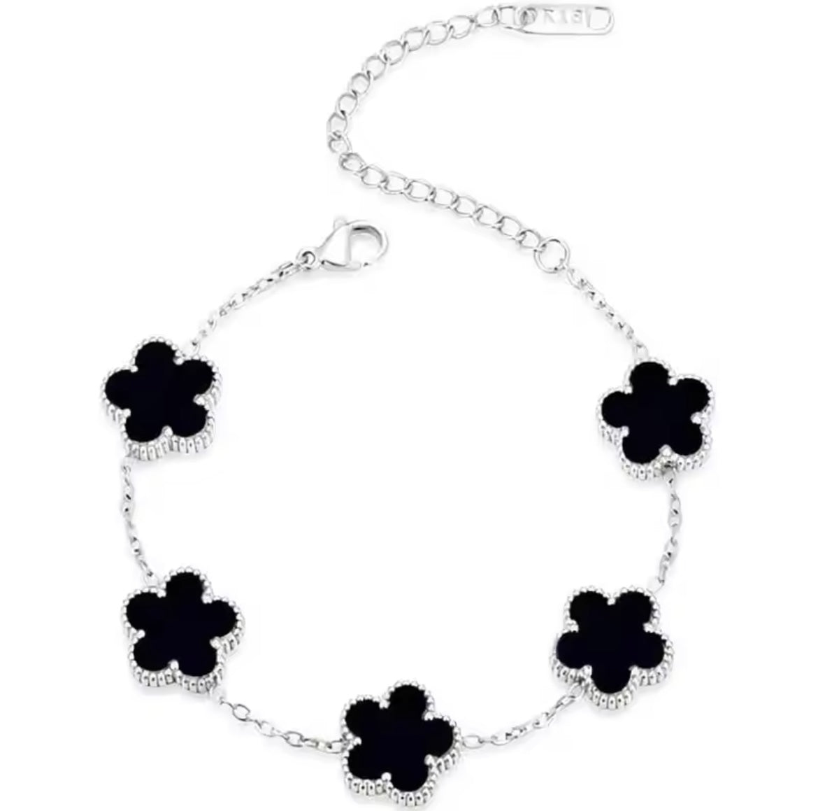 Double Sided Black Clover Silver Bracelet