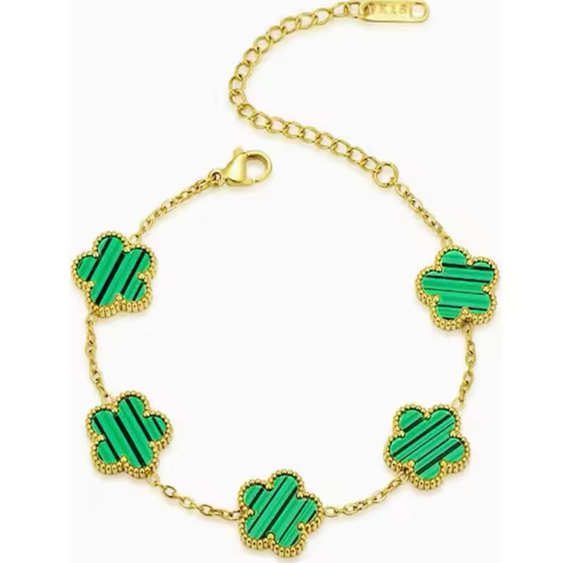 Double Sided Green Clover Gold Bracelet