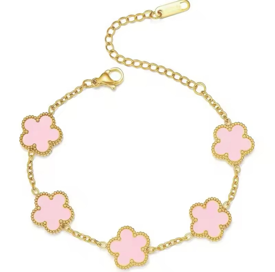 Double Sided Pink Clover Gold Bracelet