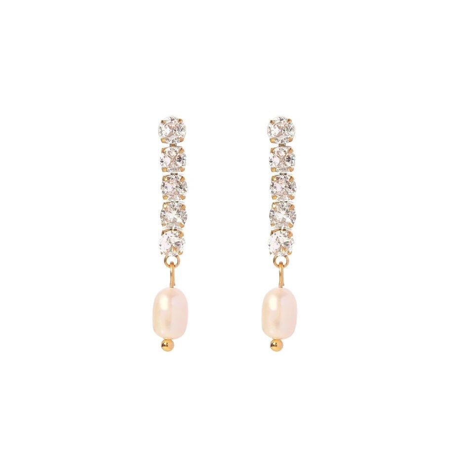 Pearl Cubic Zirconia Drop Earrings